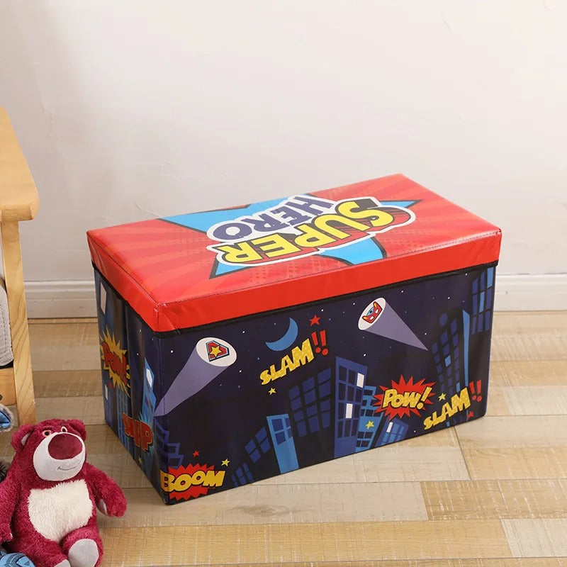 Caja de Juguetes Plegable y Puff para Niños